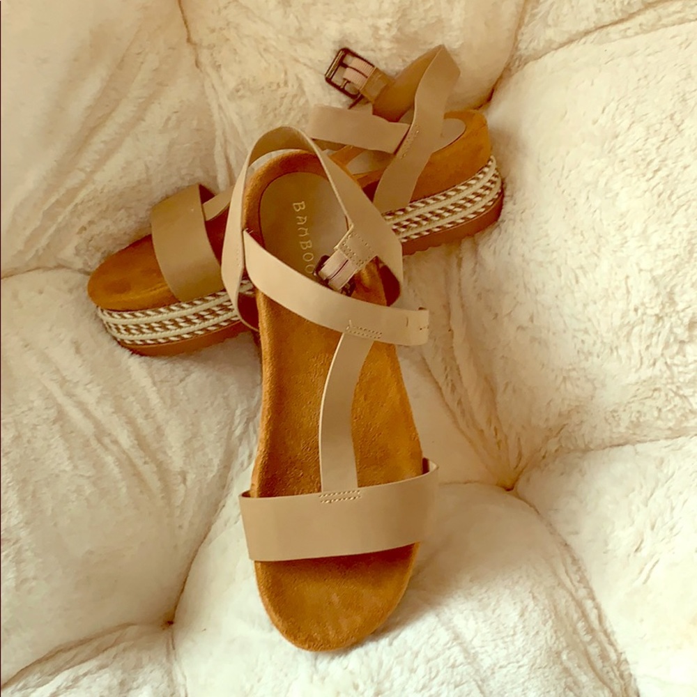 T strap platform sandals